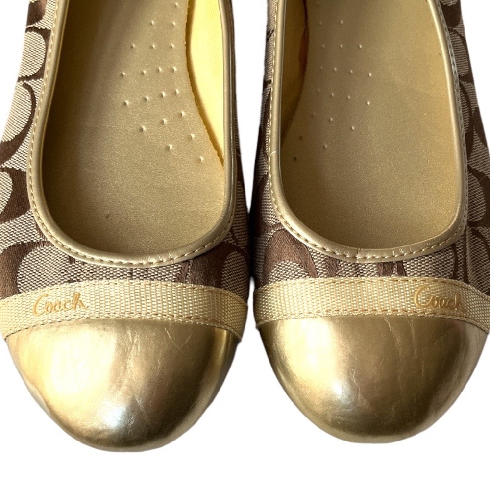 Coach Brown Signature Canvas Gold Cap-Toe Ballet Flats - Picture 6 of 11